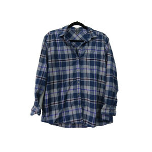 Eddie Bauer Boyfriend Fit Blue Plaid Flannel Shirt Womens size PS Top Outdoor